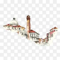 梦幻般的建筑物作品水彩画-空若网 梦幻般的建筑物作品水彩画-空若网