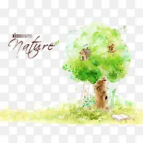 水彩大树上的房屋-空若网 水彩大树上的房屋-空若网