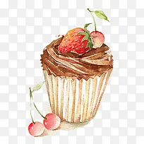 水彩绘红色草莓蛋糕-空若网 水彩绘红色草莓蛋糕-空若网