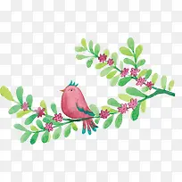 水彩春天树枝小鸟-空若网 水彩春天树枝小鸟-空若网