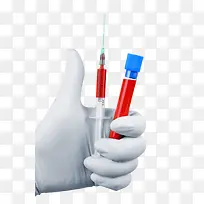 穿着白色手套拿着针筒和血液-空若网 穿着白色手套拿着针筒和血液-空若网