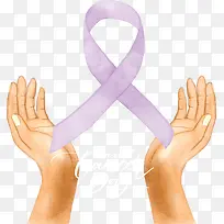 水彩双手托起紫色丝带-空若网 水彩双手托起紫色丝带-空若网