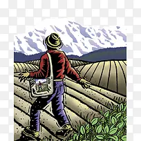 手绘插画农田种植的人-空若网 手绘插画农田种植的人-空若网