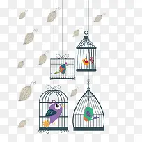 矢量叶子和鸟笼-空若网 矢量叶子和鸟笼-空若网