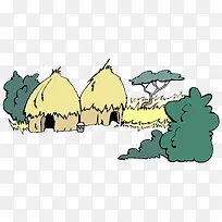 手绘茅草屋和树-空若网 手绘茅草屋和树-空若网