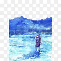 海边的游子文艺插画-空若网 海边的游子文艺插画-空若网