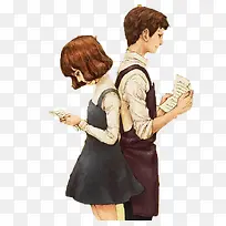 水彩背靠背情侣-空若网 水彩背靠背情侣-空若网