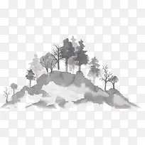 矢量手绘毛笔山水画中国风素材-空若网 矢量手绘毛笔山水画中国风素材-空若网