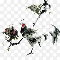 石榴树枝与公鸡毛笔画-空若网 石榴树枝与公鸡毛笔画-空若网