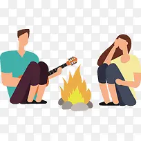 矢量户外堆火堆的男女-空若网 矢量户外堆火堆的男女-空若网