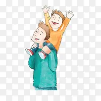 卡通水彩父子装饰图案-空若网 卡通水彩父子装饰图案-空若网