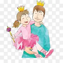 卡通水彩父女俩装饰图案-空若网 卡通水彩父女俩装饰图案-空若网