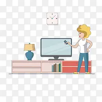 开电视的扁平化插图-空若网 开电视的扁平化插图-空若网