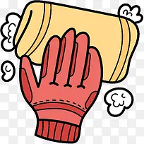 手绘红色手套抹布家庭清洁物品-空若网 手绘红色手套抹布家庭清洁物品-空若网