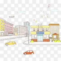 手绘路口拐角的全景图-空若网 手绘路口拐角的全景图-空若网