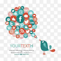 矢量小鸟和网络图标-空若网 矢量小鸟和网络图标-空若网