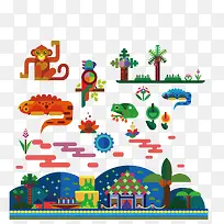 矢量山树和动物-空若网 矢量山树和动物-空若网