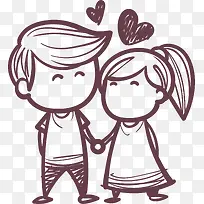 插画风手绘牵手的情侣-空若网 插画风手绘牵手的情侣-空若网
