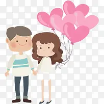 手牵手拿着粉色爱心气球的情侣-空若网 手牵手拿着粉色爱心气球的情侣-空若网
