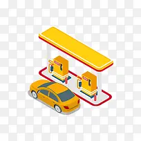 卡通手绘汽车加油站-空若网 卡通手绘汽车加油站-空若网