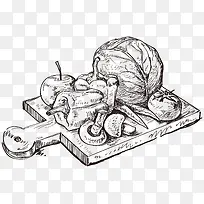 菜板上的手绘蔬菜-空若网 菜板上的手绘蔬菜-空若网