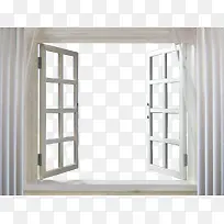 打开的白色窗户和窗帘-空若网 打开的白色窗户和窗帘-空若网