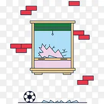 打破玻璃的足球插画-空若网 打破玻璃的足球插画-空若网