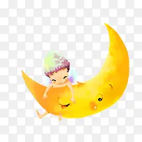 矢量月亮上的小孩-空若网 矢量月亮上的小孩-空若网