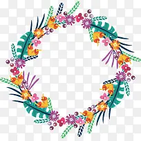 矢量图多彩花朵圆形花圈-空若网 矢量图多彩花朵圆形花圈-空若网
