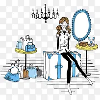 矢量爱买包包的女孩-空若网 矢量爱买包包的女孩-空若网