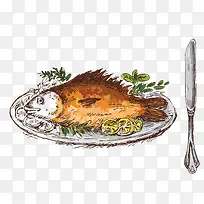 手绘美味鱼肉免抠下载-空若网 手绘美味鱼肉免抠下载-空若网