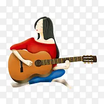 卡通手绘弹吉他的女孩-空若网 卡通手绘弹吉他的女孩-空若网