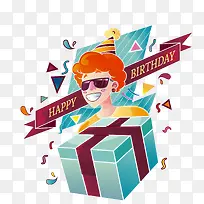 抱礼包的男子生日贺卡矢量-空若网 抱礼包的男子生日贺卡矢量-空若网