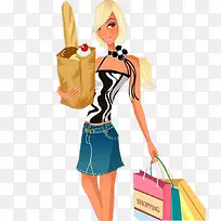 购物逛街的卡通时尚女孩-空若网 购物逛街的卡通时尚女孩-空若网