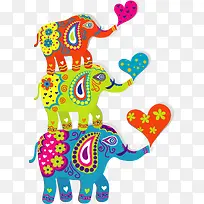 三只可爱多彩大象-空若网 三只可爱多彩大象-空若网