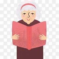 手绘卡通白发老人读书设计元素-空若网 手绘卡通白发老人读书设计元素-空若网