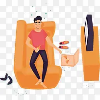 躺在床上看电视的男子-空若网 躺在床上看电视的男子-空若网