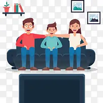 一家三口人一起看电视-空若网 一家三口人一起看电视-空若网