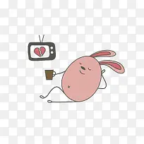 卡通看电视的兔子免抠图-空若网 卡通看电视的兔子免抠图-空若网