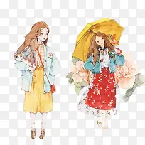 都市少女水彩画素材图片-空若网 都市少女水彩画素材图片-空若网