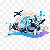 手绘城市插画-空若网 手绘城市插画-空若网