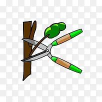 卡通修剪树枝的灰绿色剪刀-空若网 卡通修剪树枝的灰绿色剪刀-空若网