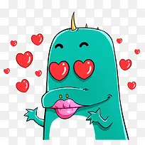 卡通飞吻示爱的小恐龙PSD分层-空若网 卡通飞吻示爱的小恐龙PSD分层-空若网