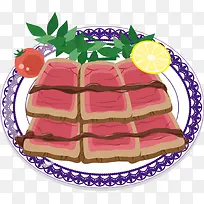手绘食物培根肉盘子-空若网 手绘食物培根肉盘子-空若网