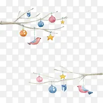 水彩树枝手绘节日挂饰-空若网 水彩树枝手绘节日挂饰-空若网