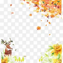 手绘秋叶花朵梅花鹿背景-空若网 手绘秋叶花朵梅花鹿背景-空若网