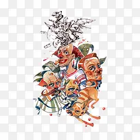 水彩人物小丑-空若网 水彩人物小丑-空若网