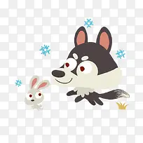 卡通可爱的哈士奇和兔子插画-空若网 卡通可爱的哈士奇和兔子插画-空若网