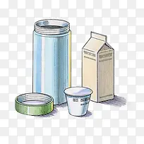 手绘牛奶盒及保温杯-空若网 手绘牛奶盒及保温杯-空若网