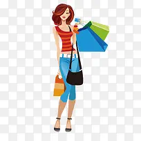 卡通时尚购物女子矢量素材-空若网 卡通时尚购物女子矢量素材-空若网